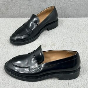 And Other Stories Black Leather Penny‎ Loafers Size 38 US 7 Chunky Sole Spain